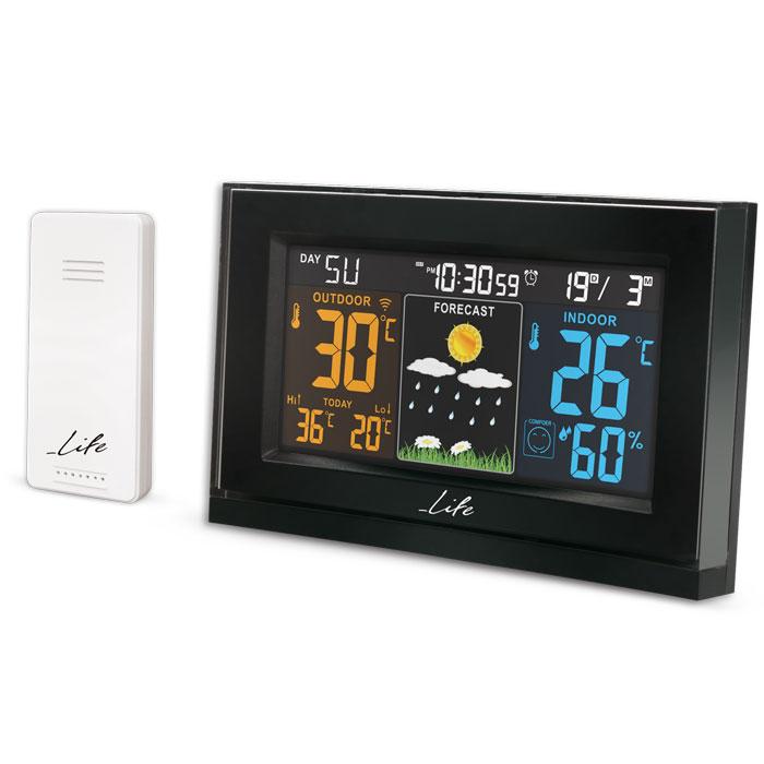 LIFE 221-0120 Tundra Curved Weather station with adaptor & wireless outdoor sensor,clock& 